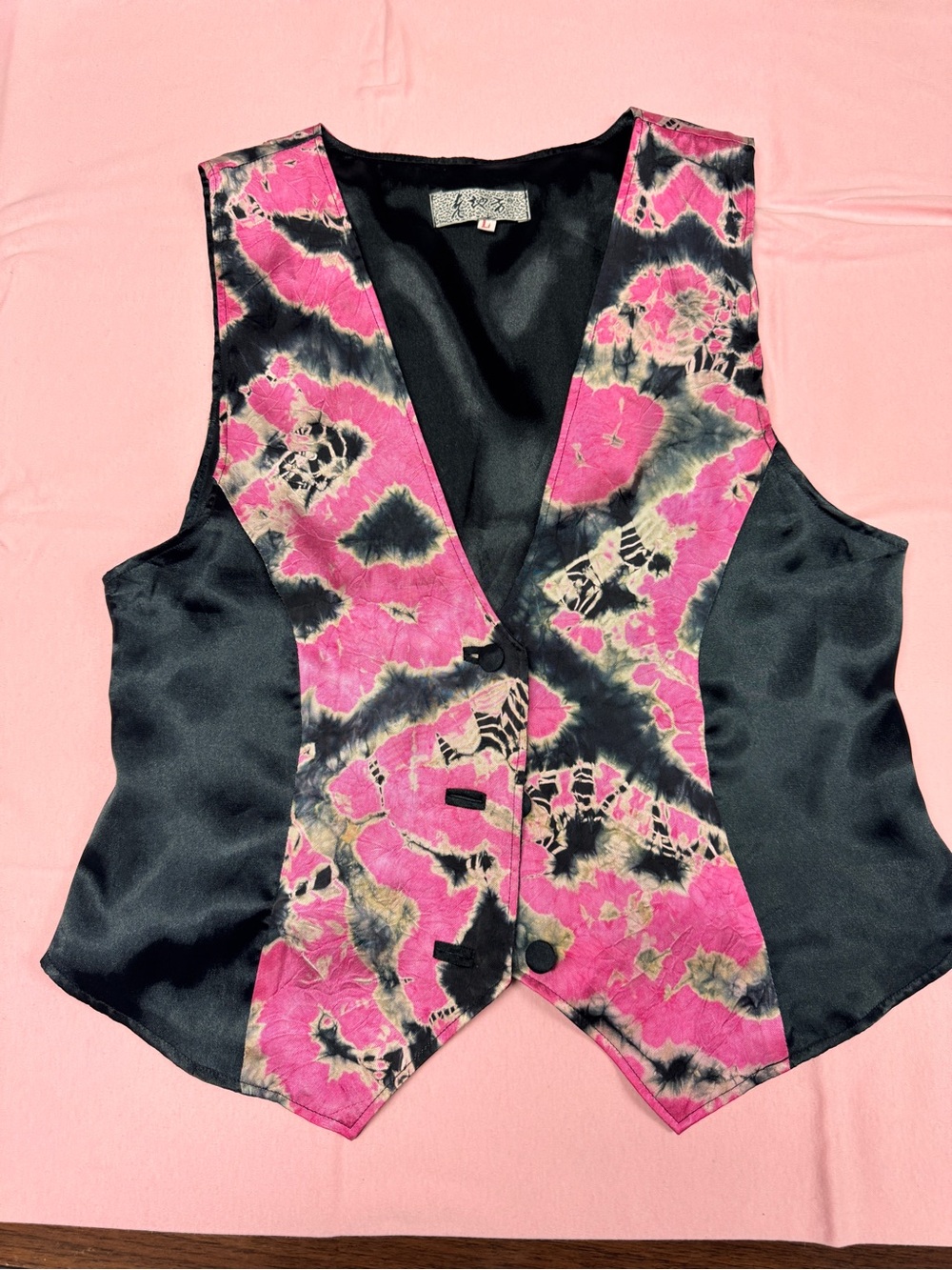 Pink & Black Tie-Dye Satin Vest